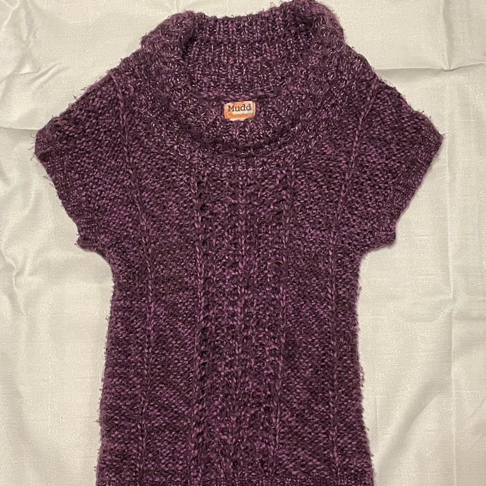 MUDD women’s short sleeve purple SPARKLY sweater - Picture 1 of 3
